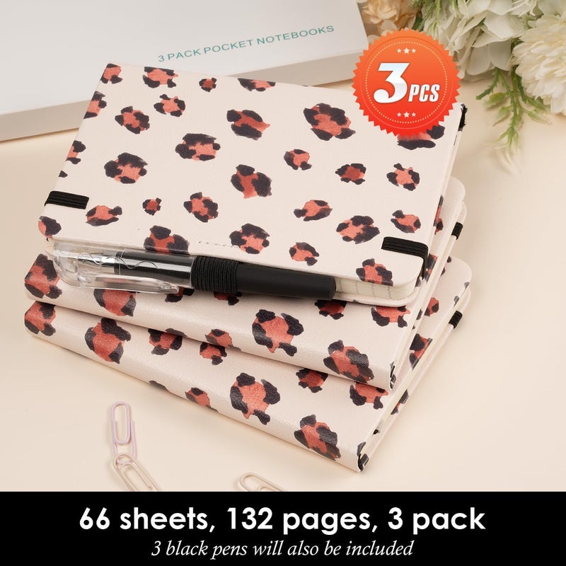 NIRMIRO Pocket Journal Notebook for Women Girls, 3 Pack Small Mini Notebook Journals with Pen, A6 (3.7" x 5.7") Leopard Cover Lined Notepad with 100GSM Thick Paper, Office Home School Supplies - Image 4